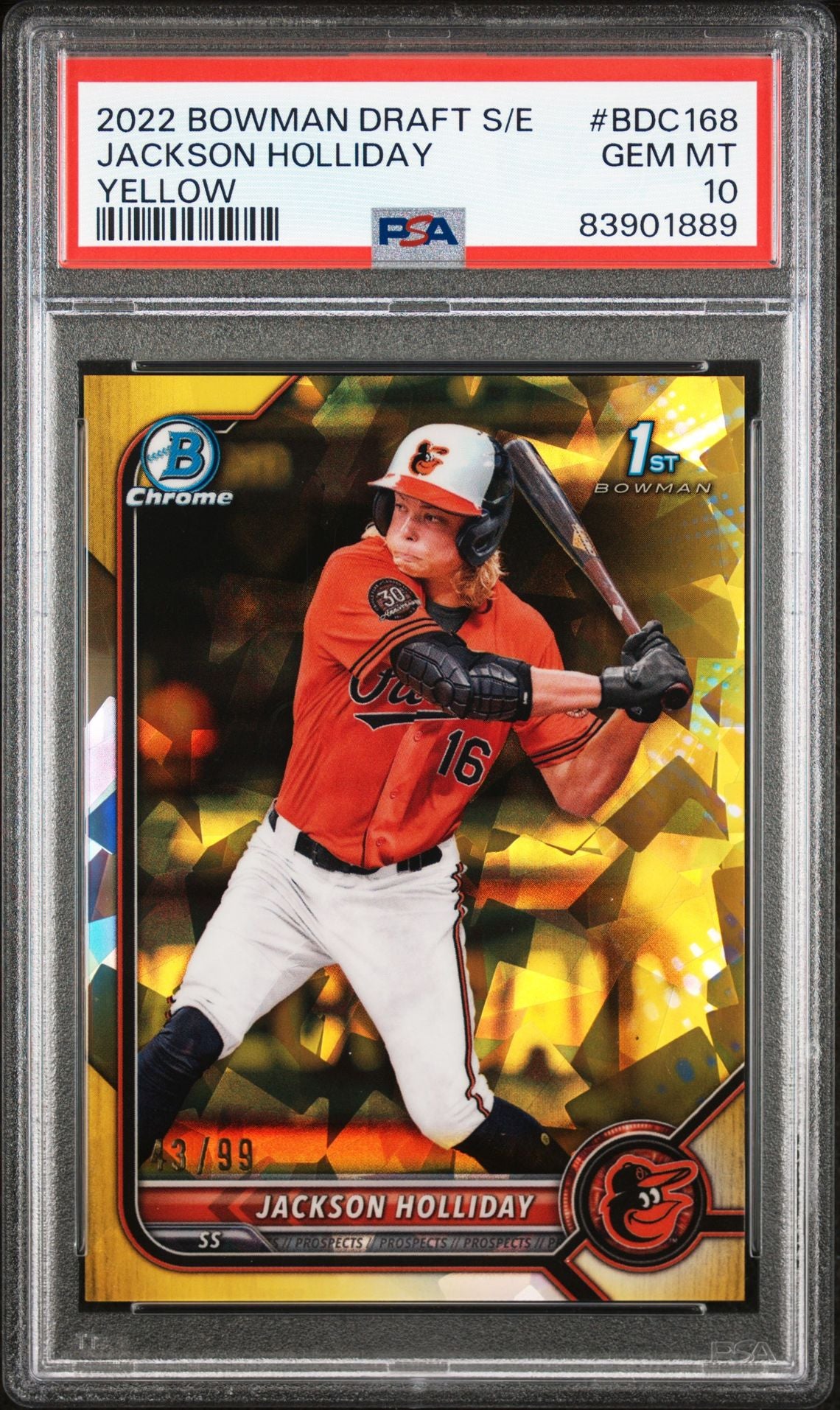 2022 Bowman Draft Sapphire Jackson Holliday Yellow 1st Refractor