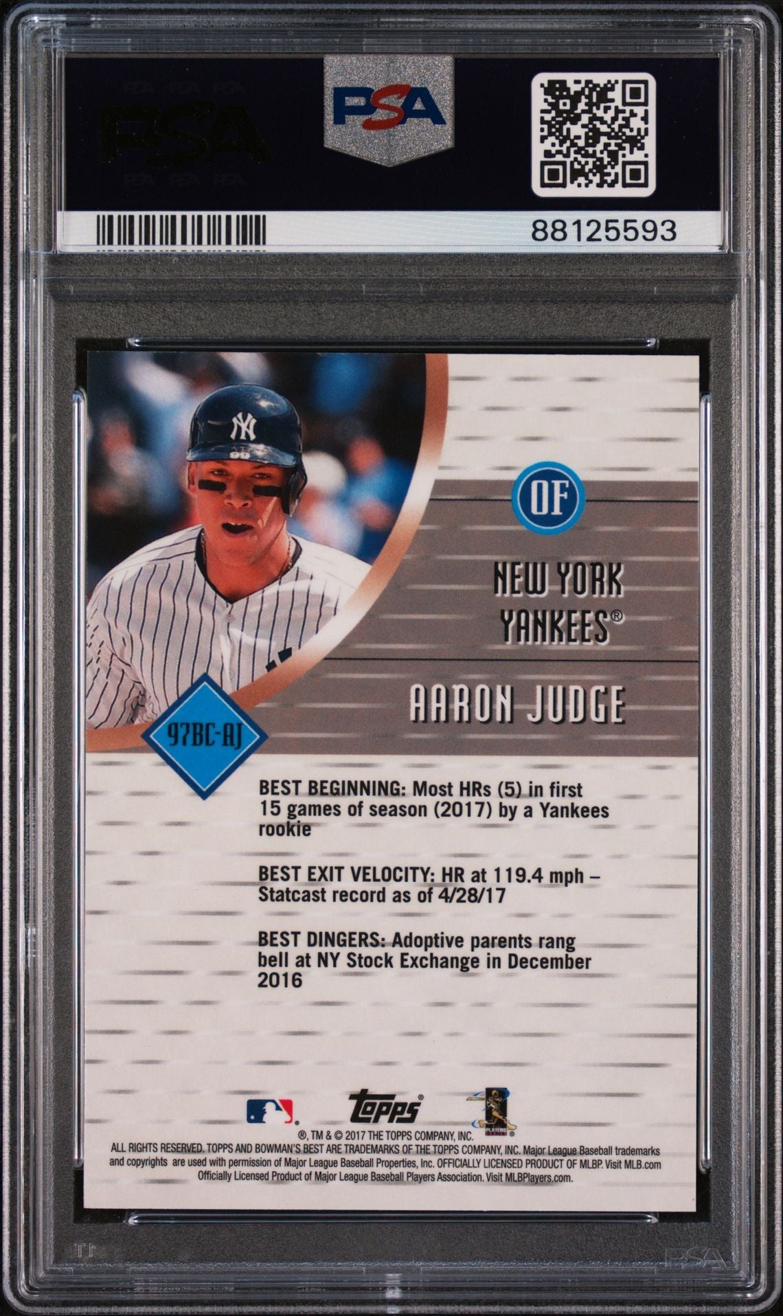 2017 Bowman's Best #AJ 1997 Best Cuts Atomic Refractor Aaron Judge ROOKIE PSA 10