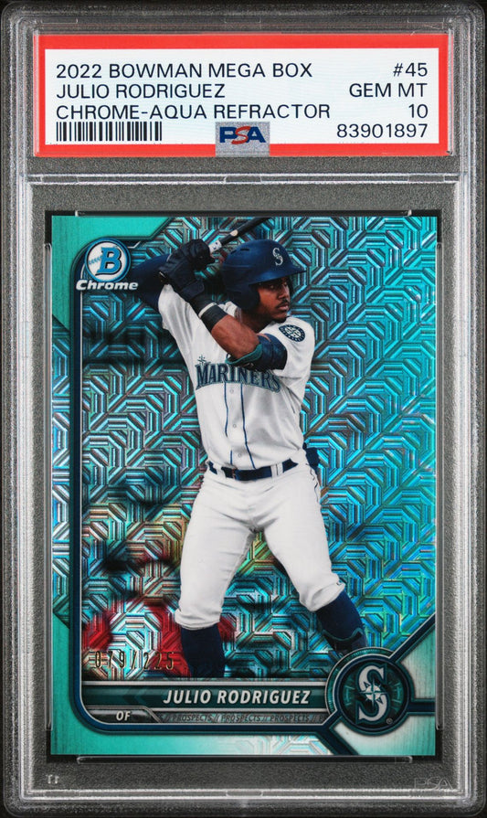 2022 Bowman Chrome Julio Rodriguez Aqua Refractor #'d /225 (Mariners) PSA 10