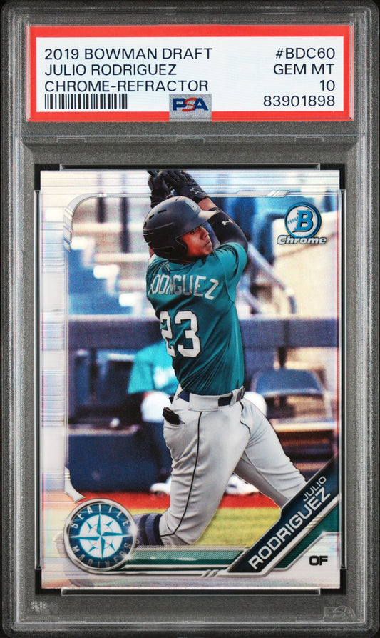 2019 Bowman Draft Chrome #BDC60 Julio Rodriguez Refractor RC (Mariners) PSA 10