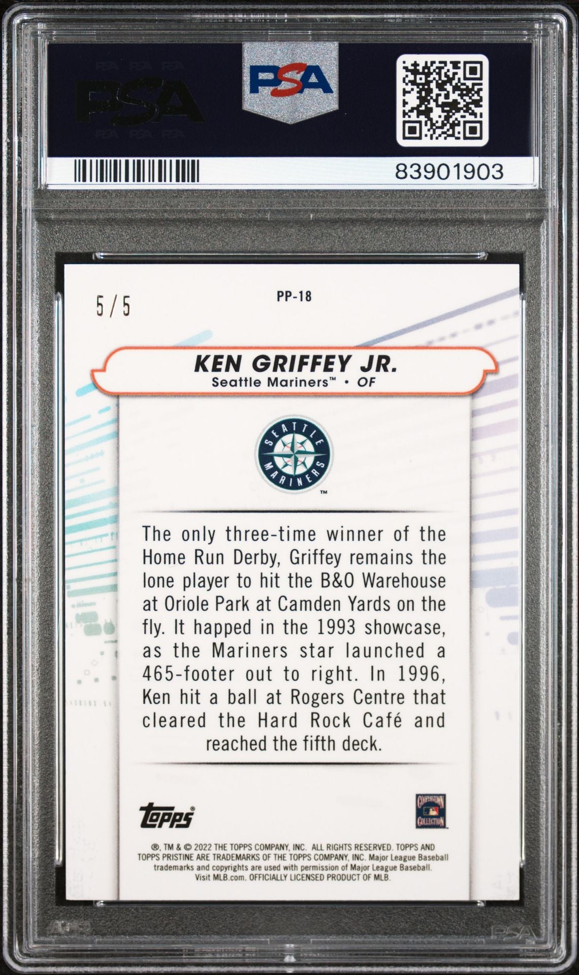 2022 Topps Pristine Pure Power Pristine Refractors #PP18 Ken Griffey Jr. #'d 5/5 (Mariners) PSA 9