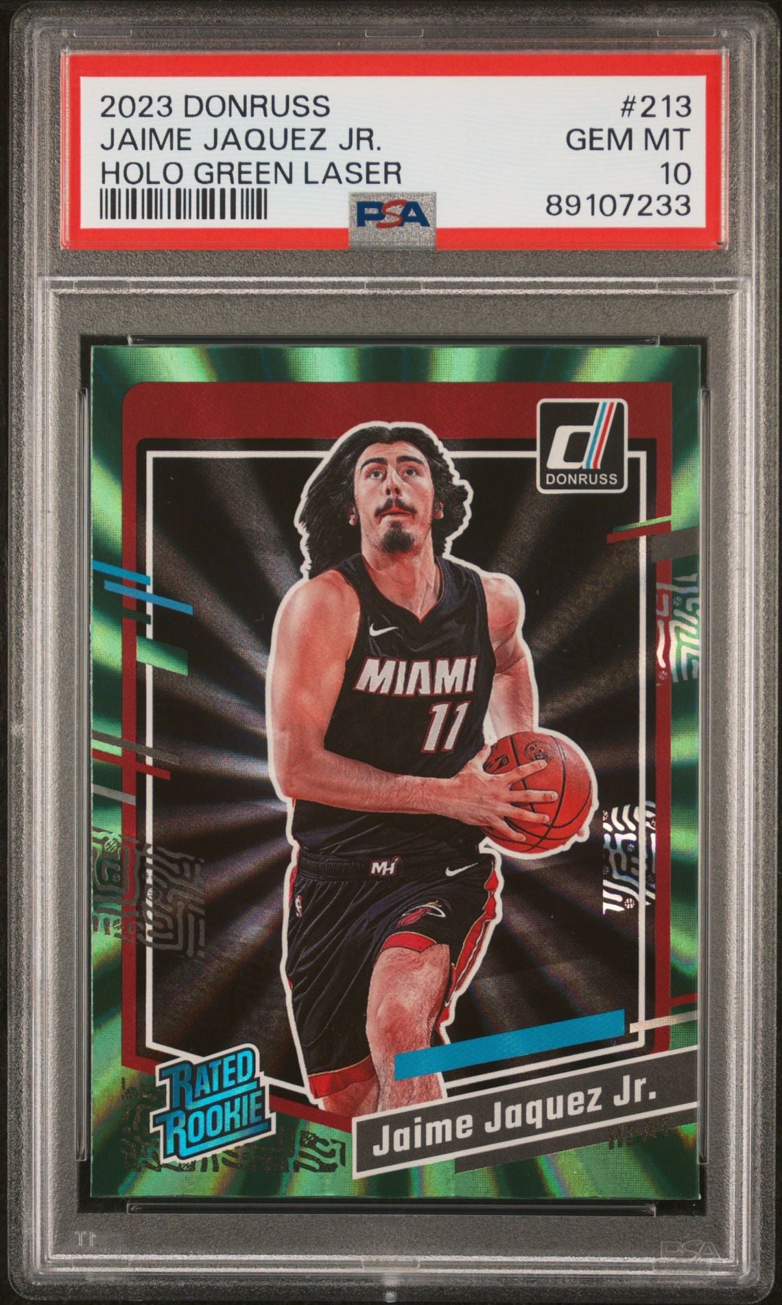 2023-24 Panini Donruss #213 Jaime Jaquez Jr. Rated Rookie RC Green Laser Holo SP (PSA 10)