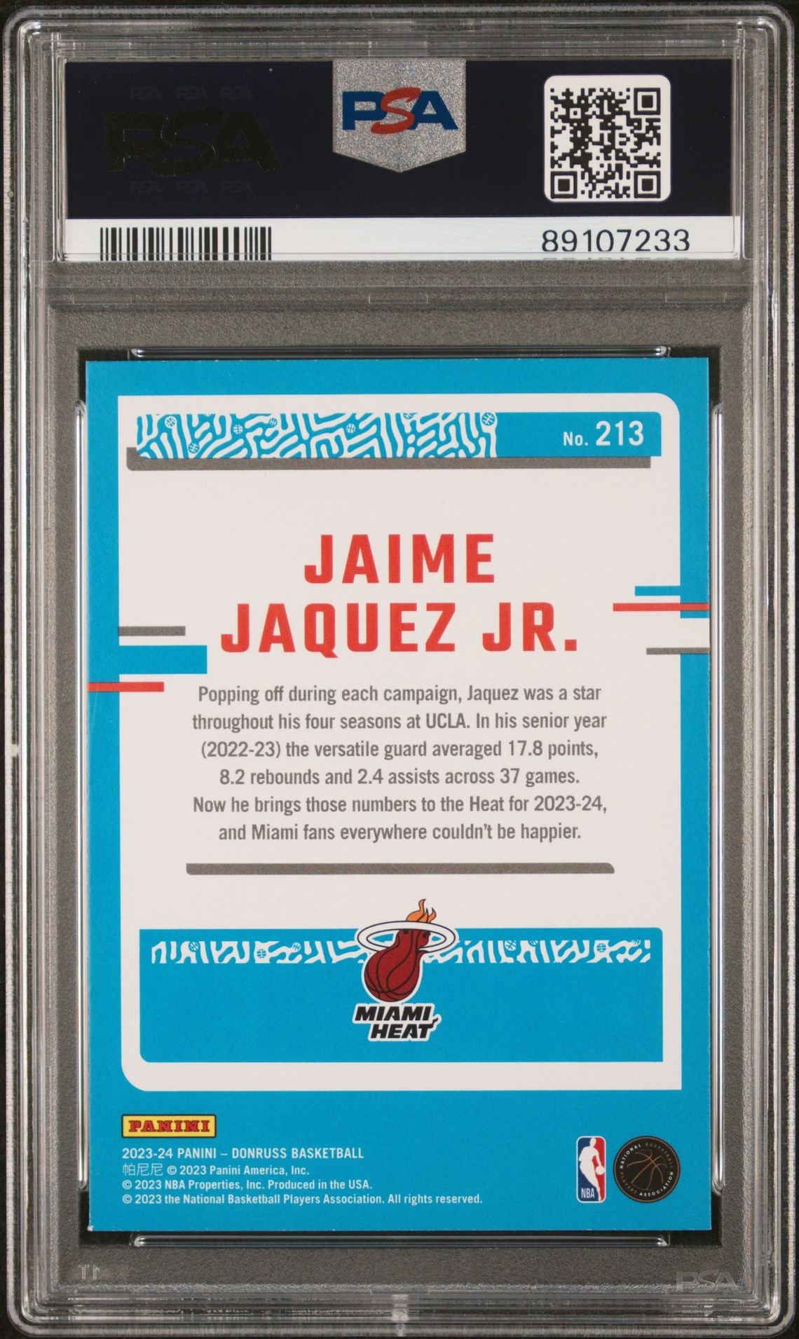 2023-24 Panini Donruss #213 Jaime Jaquez Jr. Rated Rookie RC Green Laser Holo SP (PSA 10)