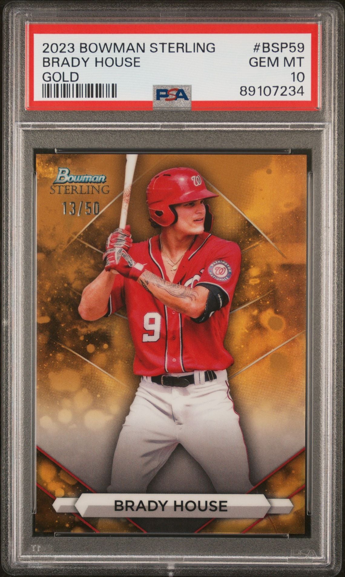 2023 Bowman Sterling #BSP59 Brady House Gold #'d /50 (Washington Nationals) PSA 10