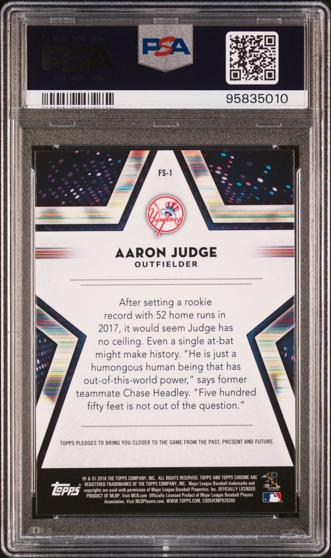 2018 Topps Chrome Aaron Judge #FS-1 Future Stars (New York Yankees) PSA 10