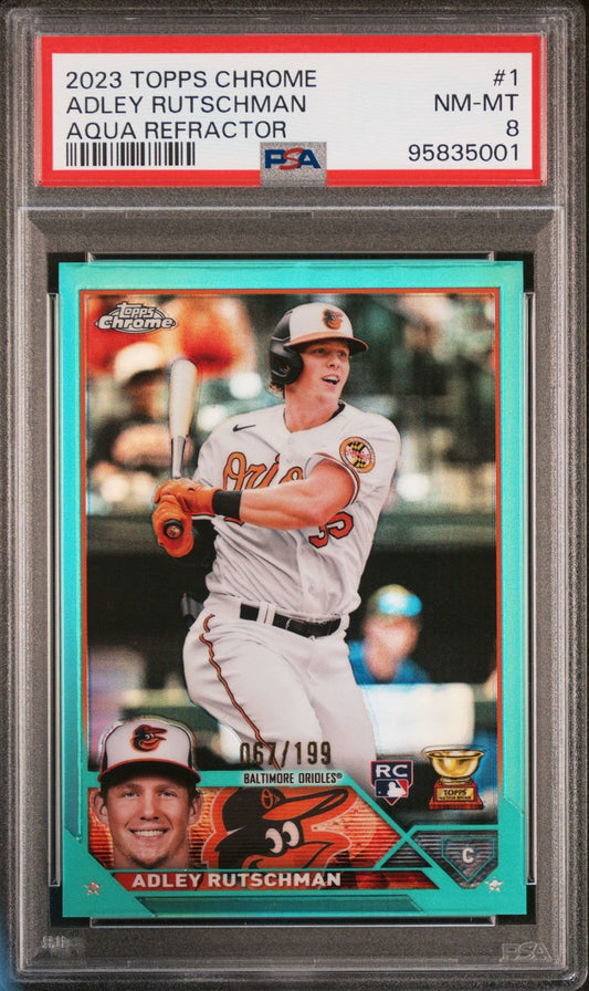 2023 Topps Chrome Aqua Refractor Rookie #1 Adley Rutschman #'d /199 (PSA 8)