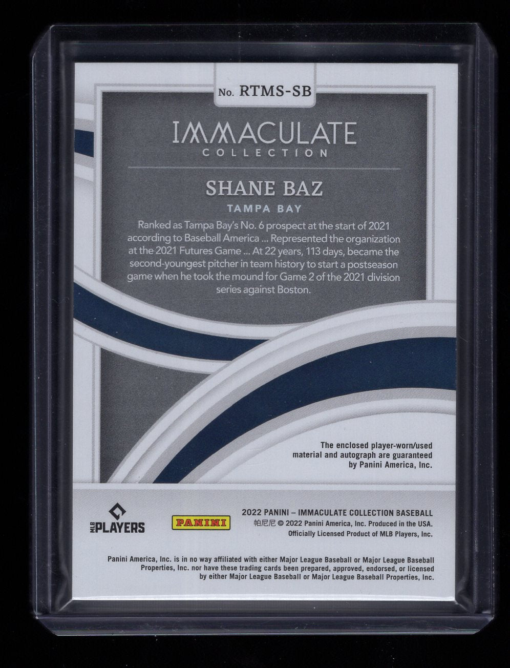 2022 Panini Immaculate Collection - Rookie Patch Autograph #136 Shane Baz /99 (AU, MEM, RC)