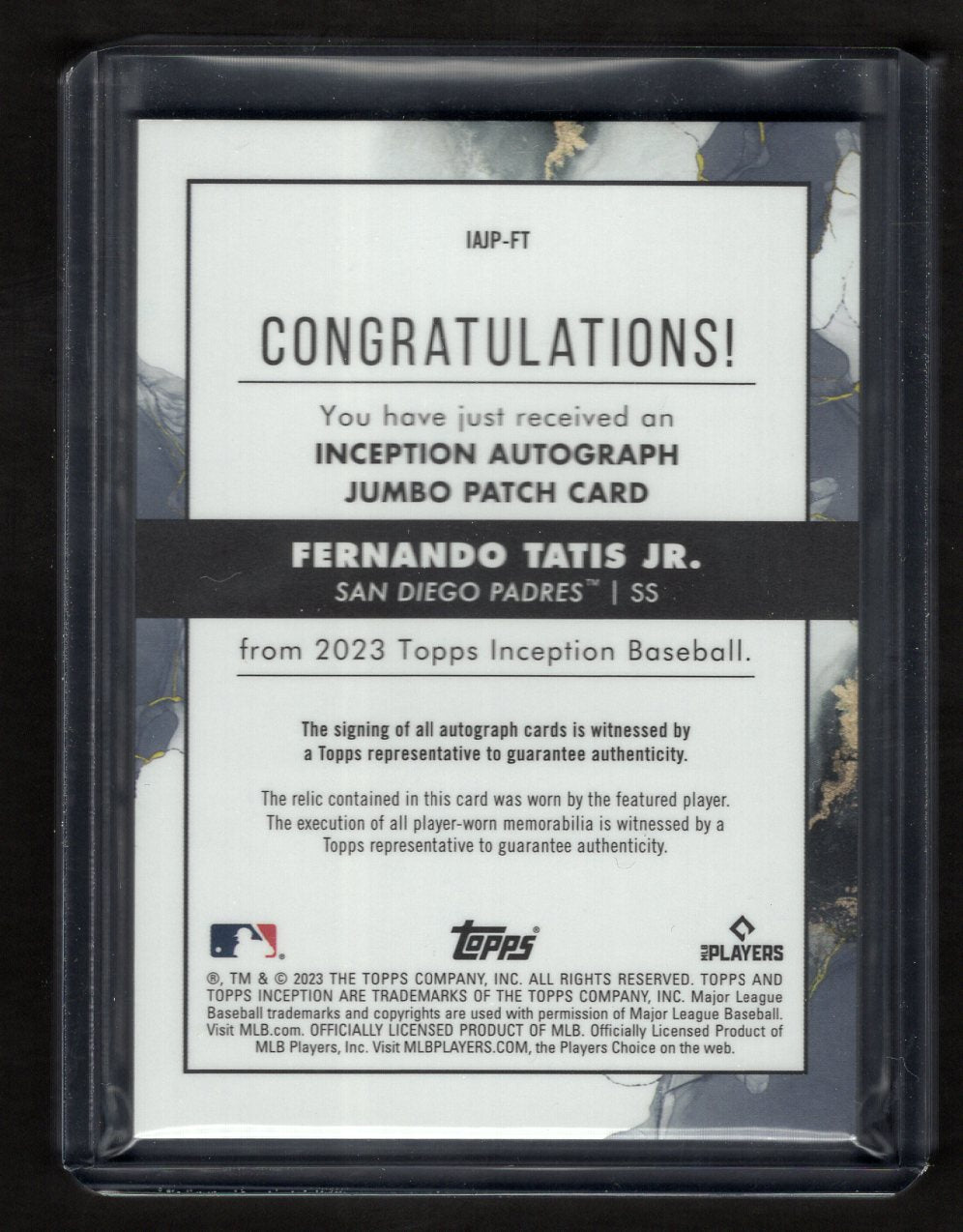 2023 Topps Inception Fernando Tatis Jr. Jumbo Patch Autograph #'d /75 (Padres)