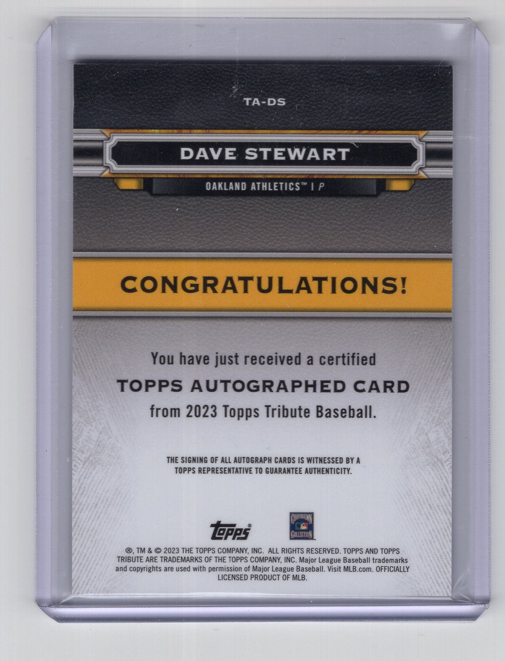 2023 Topps Tribute - Tribute Autographs #TA-DS Dave Stewart #'d /199 (AU)