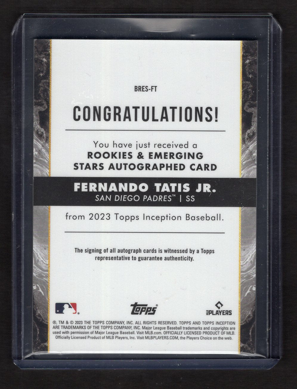 2023 Topps Inception Fernando Tatis Jr. Card #BRES-FT Autograph #'d /50 (Padres)