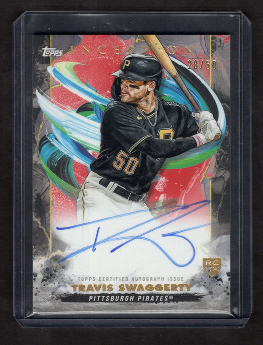 2023 Topps Inception Travis Swaggerty Orange Rookie Autograph #'d /50 (Pirates)