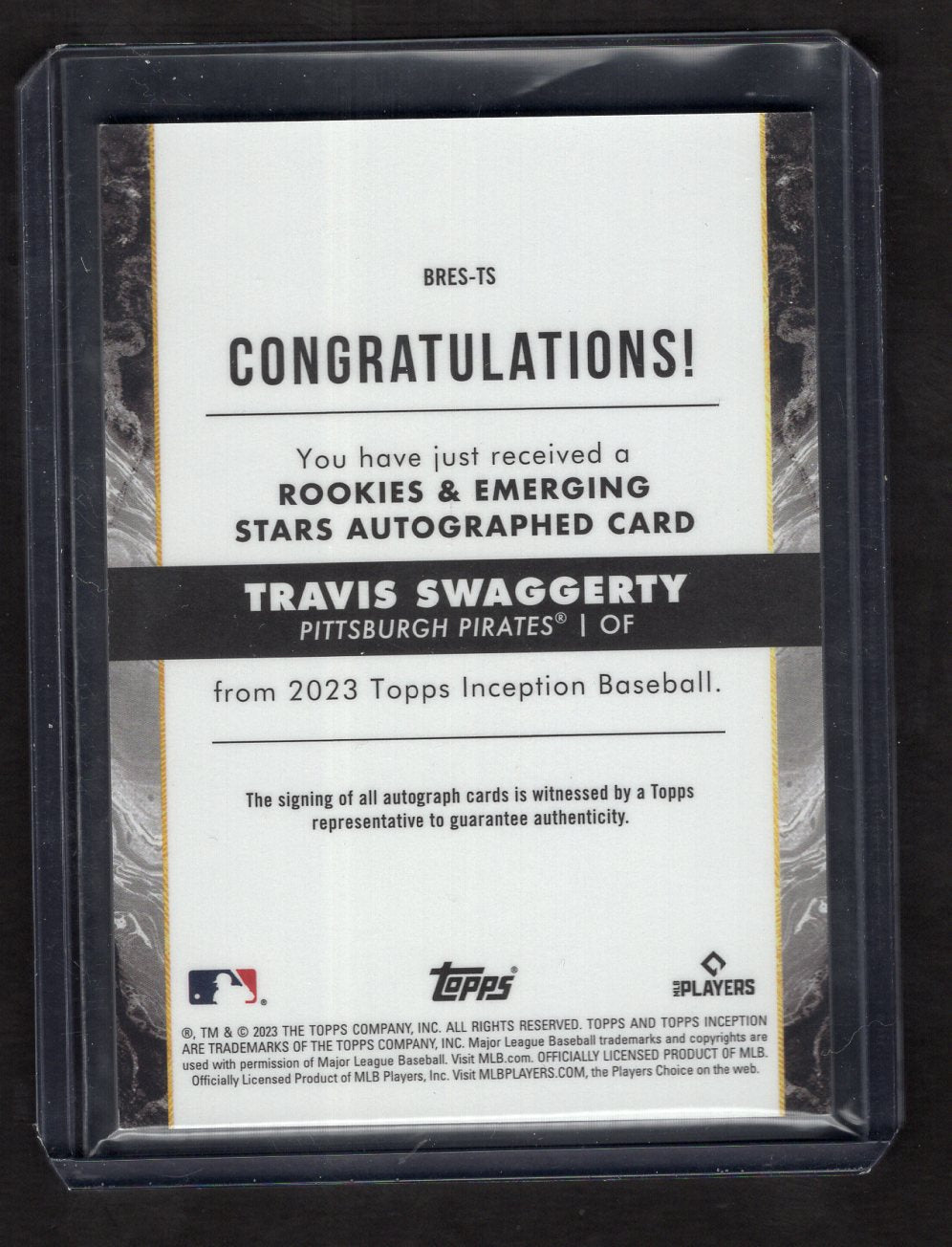 2023 Topps Inception Travis Swaggerty Orange Rookie Autograph #'d /50 (Pirates)