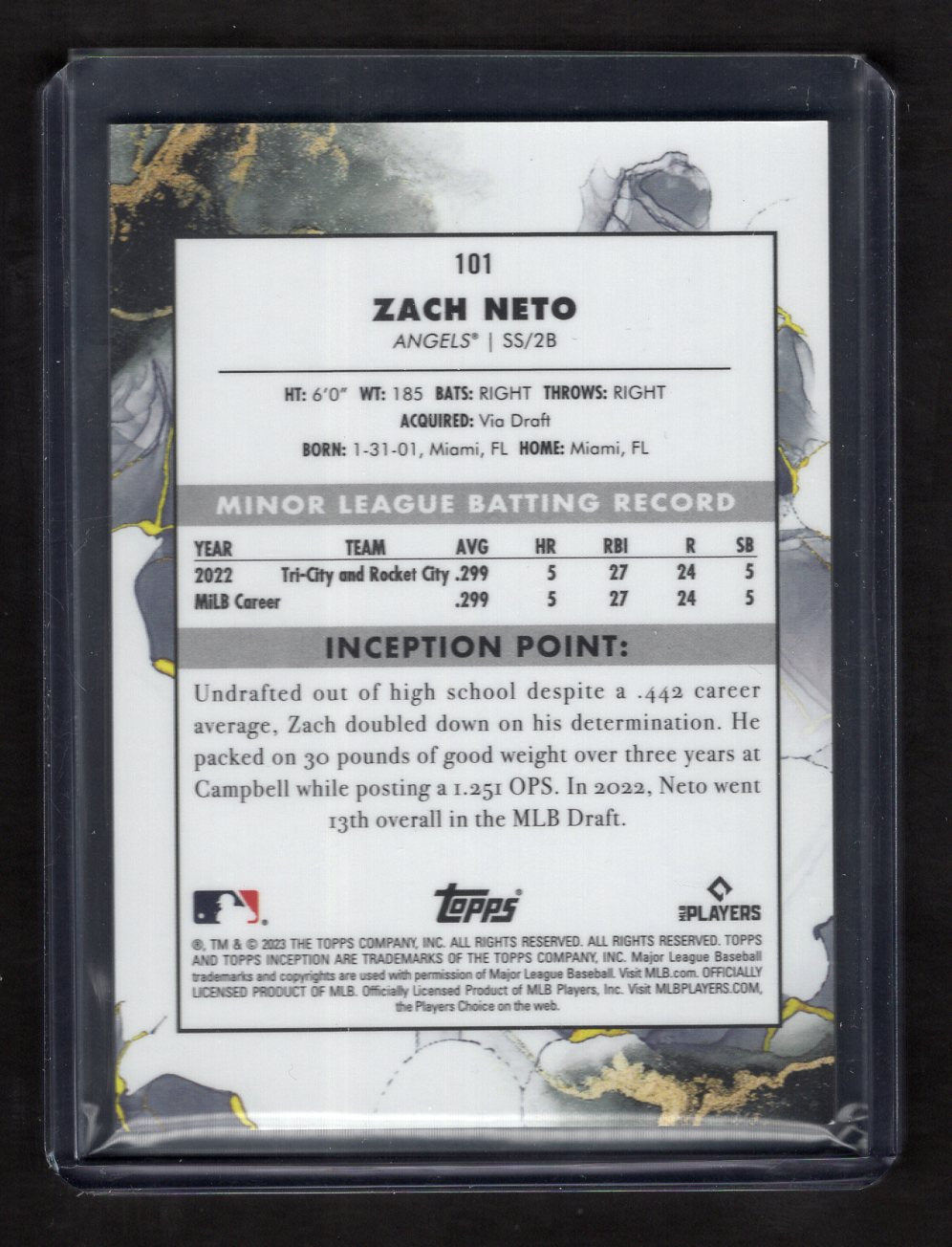 2023 Topps Inception Zach Neto #101 Rookie #'d 082/150 (Angels)