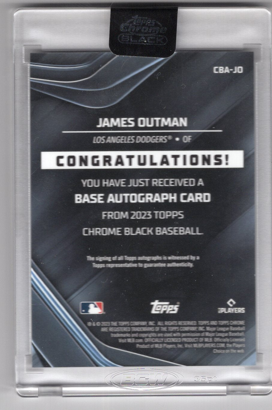 2023 Topps Chrome Black James Outman Rookie Card #CBA-JO Autograph (Los Angeles Dodgers)