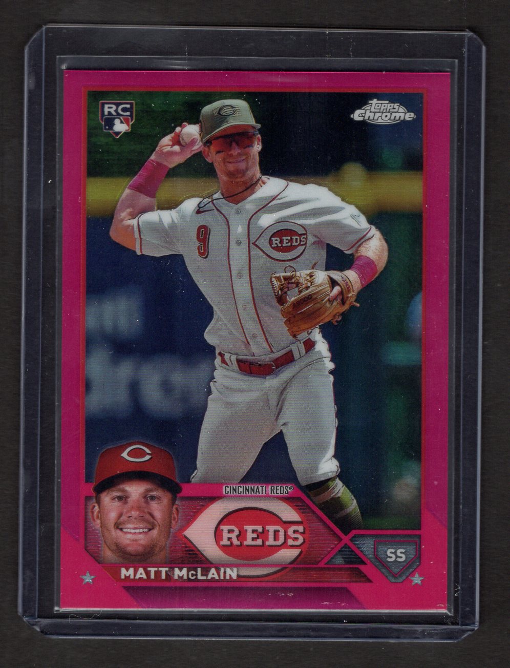 2023 Topps Chrome Update Matt Mclain RC Magenta Rookie Refractor #'d /399 (Reds)