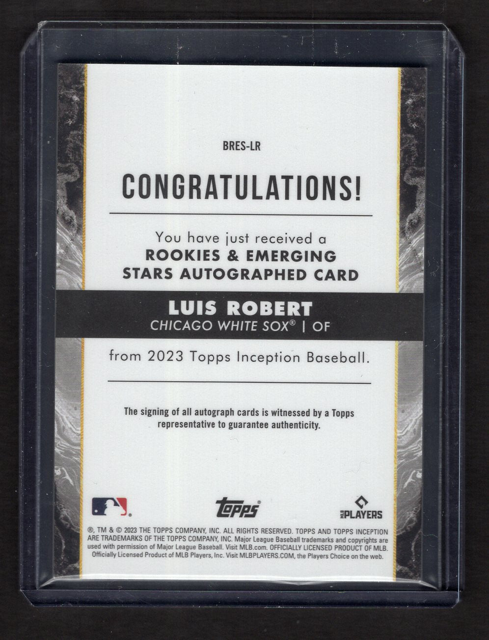 2023 Topps Inception Luis Robert #BRES-LR Red #'d /50 On-Card Autograph (Chicago White Sox)