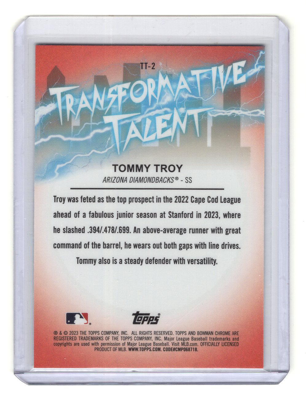 2023 Bowman Draft Chrome Tommy Troy #TT-2 Transformative Talent (Diamondbacks)