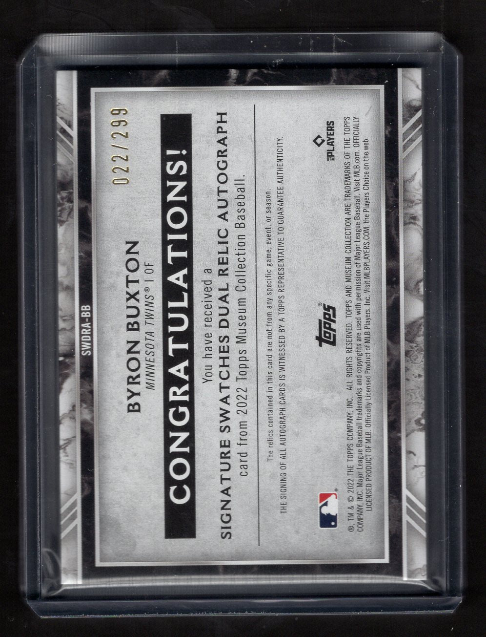 2022 Topps Museum Collection Autograph Dual Relic#'d /299 Byron Buxton (Twins)