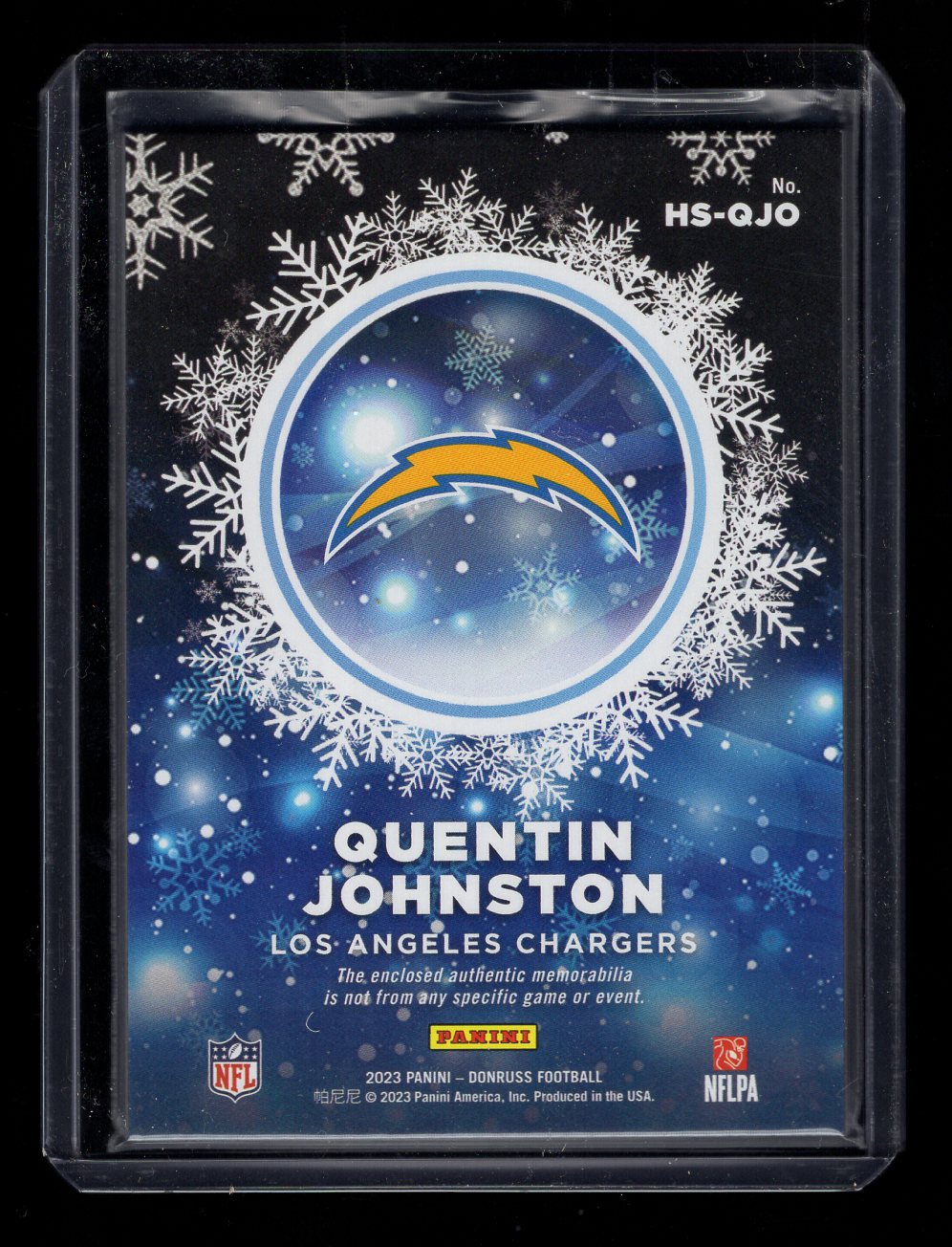 2023 Donruss #HS-QJO "Holiday Sweaters Patch" Quentin Johnston RC Rookie (Los Angeles Chargers)