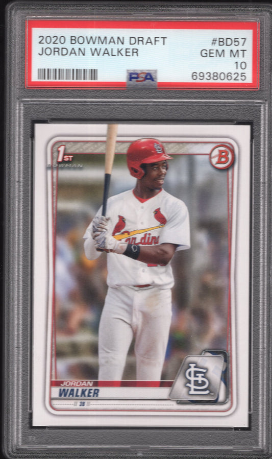 2020 Bowman Draft Jordan Walker #BD-57  Rookie RC (St. Louis Cardinals) GRADED PSA 10 MINT