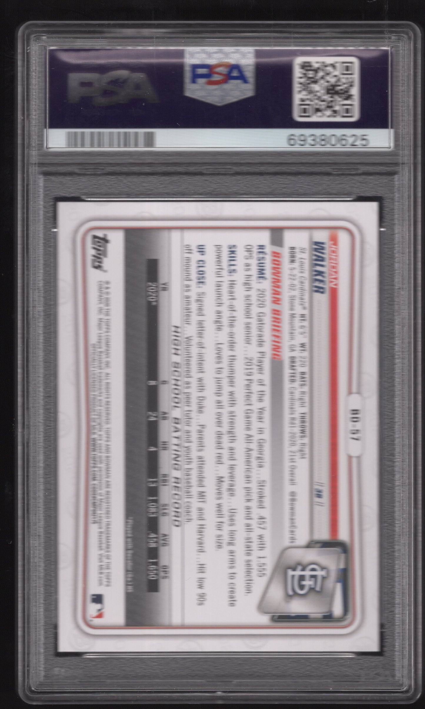 2020 Bowman Draft Jordan Walker #BD-57  Rookie RC (St. Louis Cardinals) GRADED PSA 10 MINT