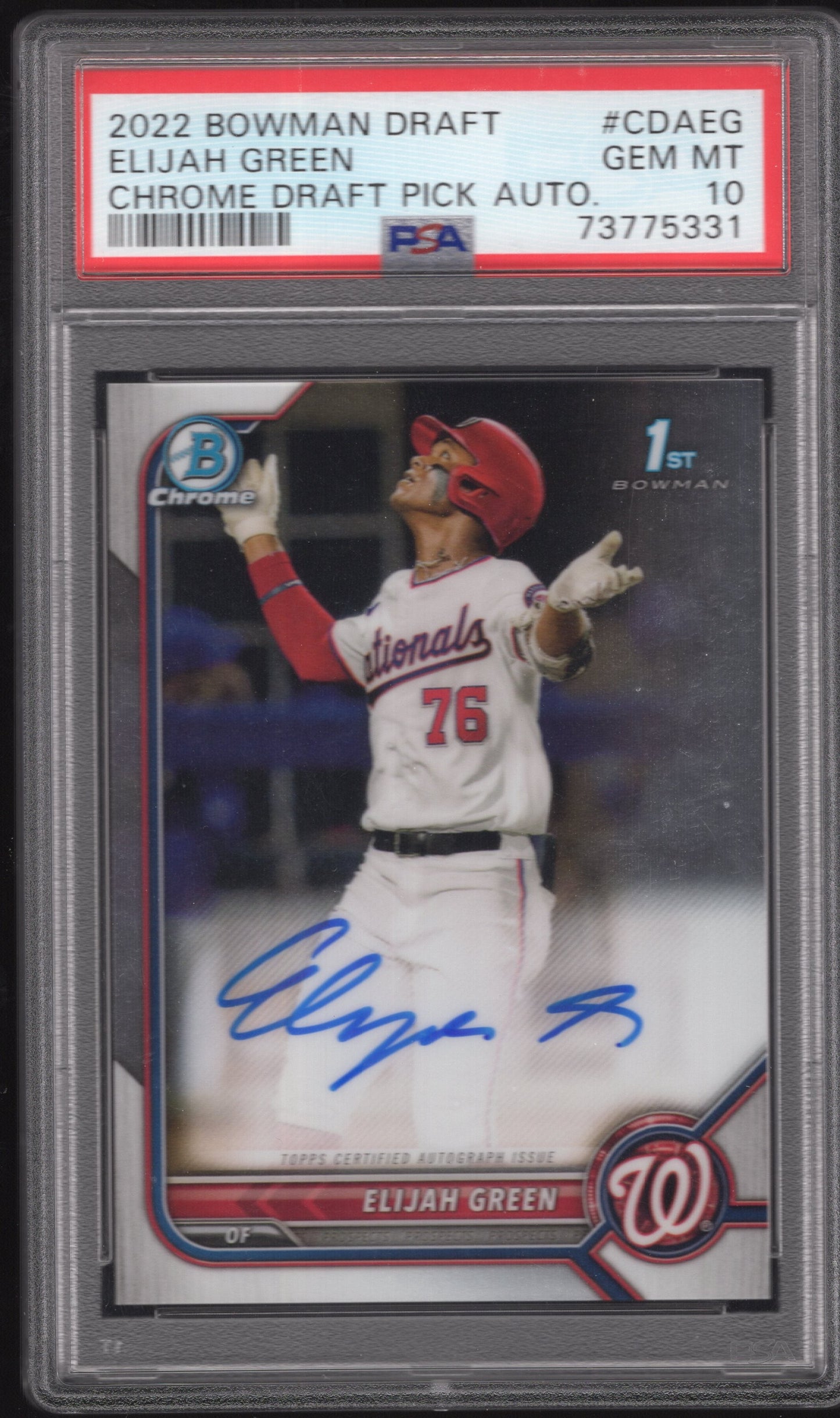 2022 Bowman Chrome Draft #CDA-EG Elijah Green Autograph (Washington Nationals) GRADED PSA 10 MINT