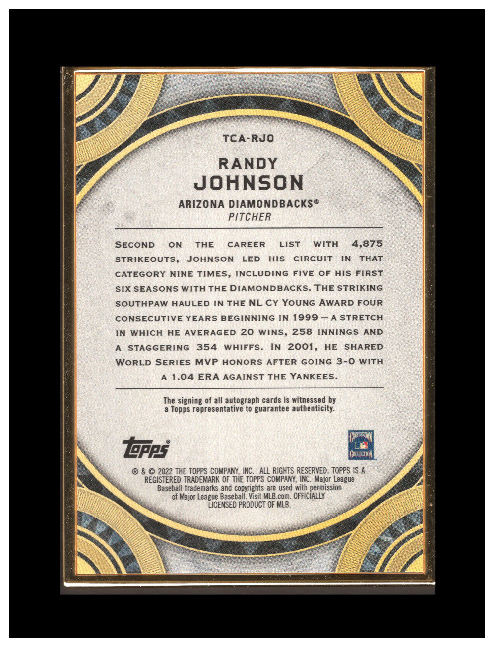 2022 Topps Transcendent Auto RANDY JOHNSON Gold Framed AUTOGRAPH #'d/15 Green SP