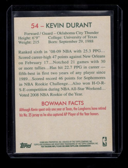 2009-10 Bowman 48 #54 Kevin Durant (Oklahoma City Thunder)