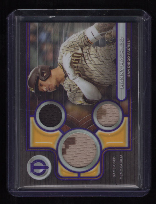 2024 Topps Tribute #TTR-MM Manny Machado Triple Relic Purple #'d /50 (San Diego Padres)