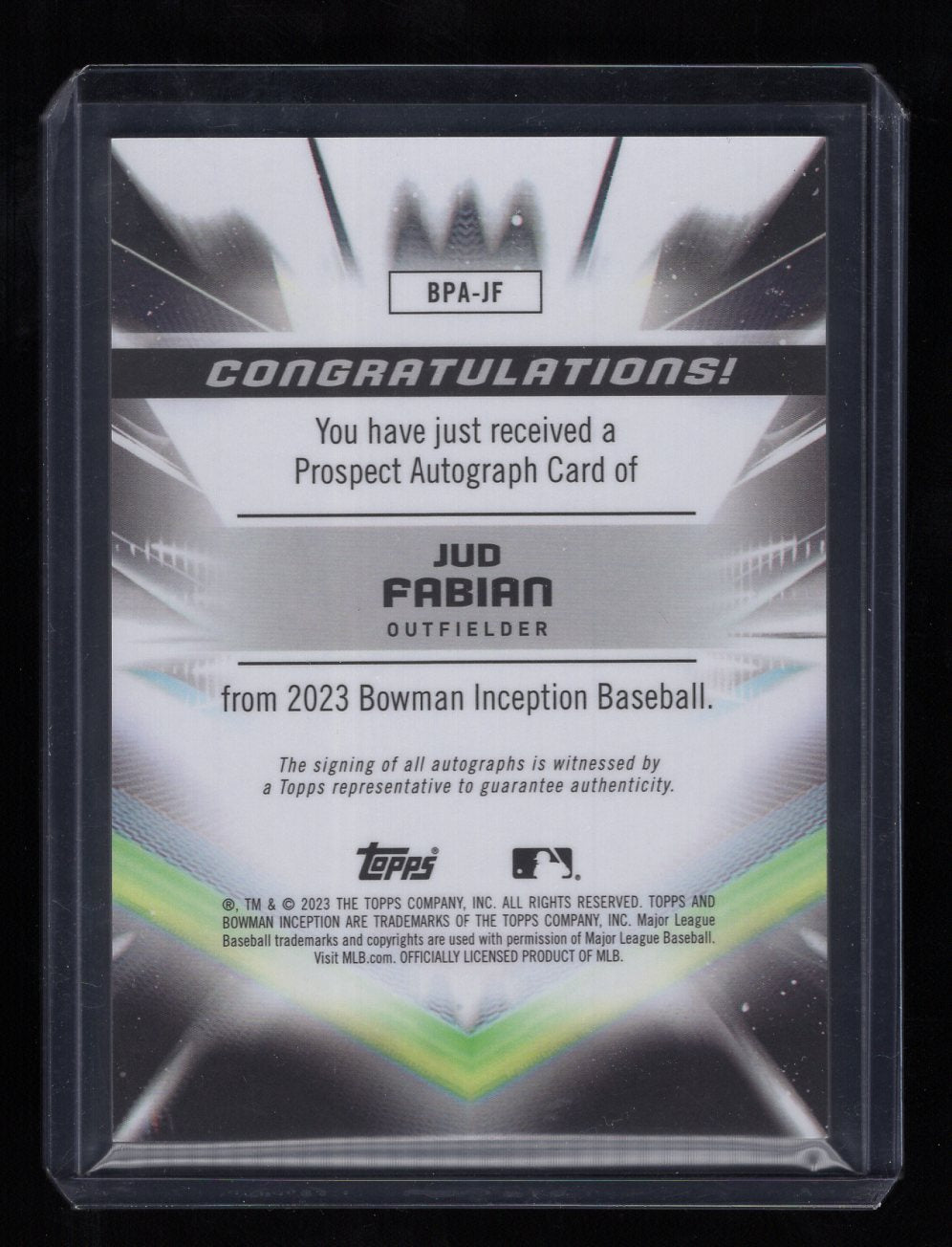 2023 Topps Inception #BPA-ASJF Jud Fabian Autograph #'d /300 Prospect (Baltimore Orioles)