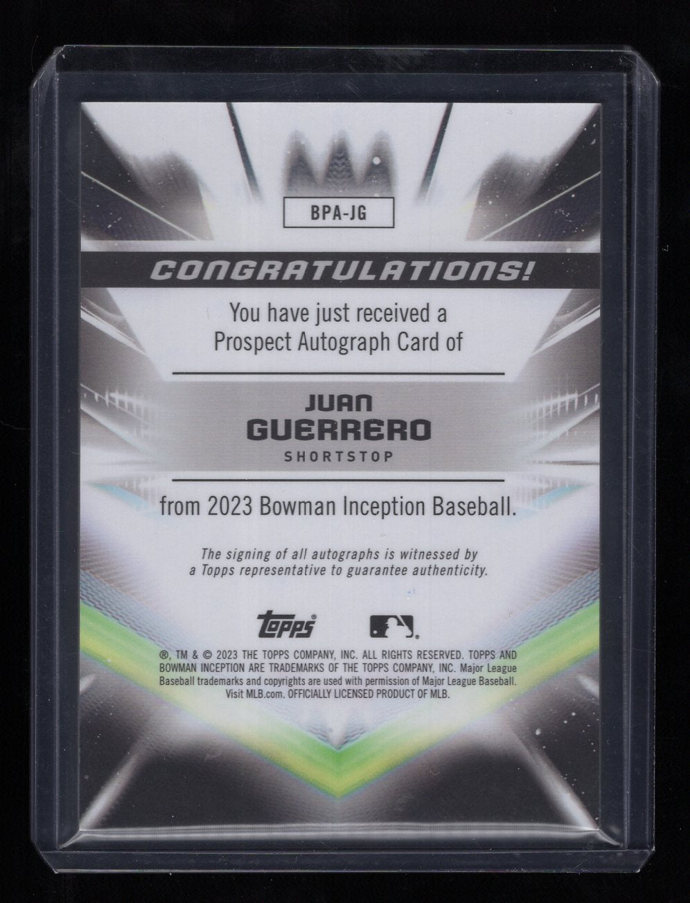 2023 Topps Inception #BPA-JG Juan Guerrero Autographed Prospect #'d /99 (Colorado Rockies)