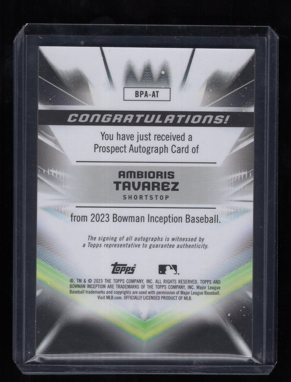 2023 Bowman Inception #BPA-AT Ambioris Tavarez Autograph Prospect #'d /200 (Atlanta Braves)