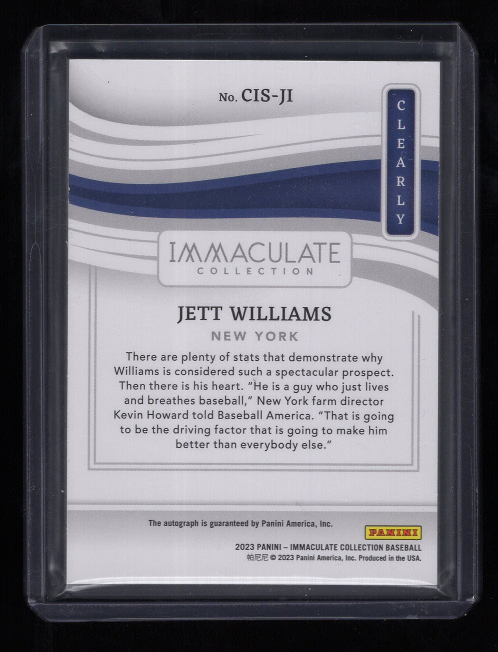 2023 Panini Immaculate #CIS-JI Jett Williams Clearly Blue Signatures/Autograph #'d /25 (New York Mets)