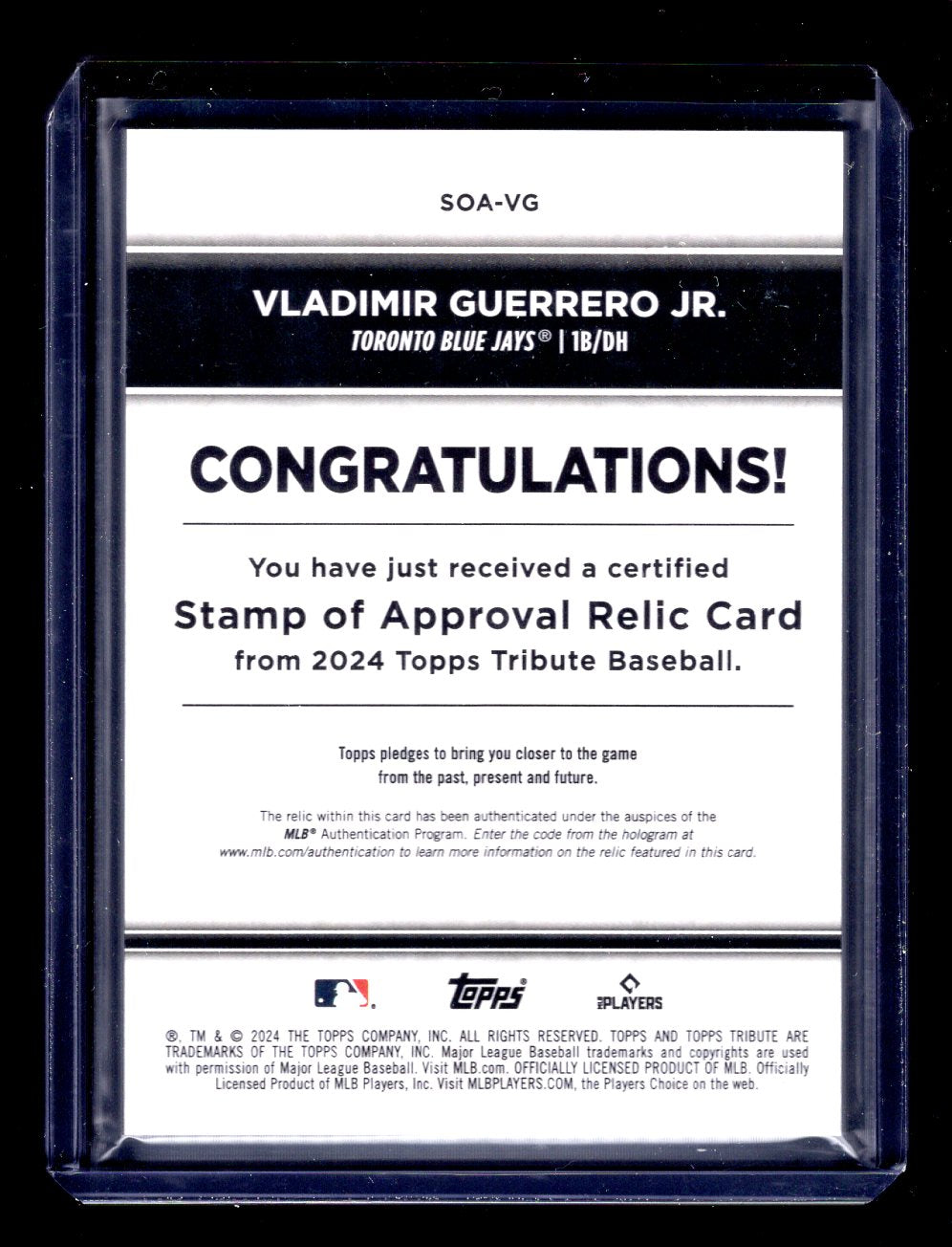 2024 Topps Tribute #SOA-VG Vladimir Guerrero "Stamp of Approval Relic Card" (Toronto Blue Jays)