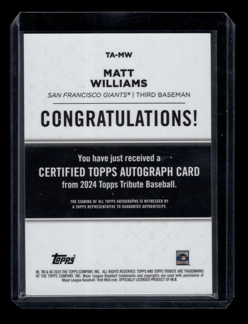 2024 Topps Tribute #TA-MW Matt Williams Gold Autograph #'d /50 (San Francisco Giants)