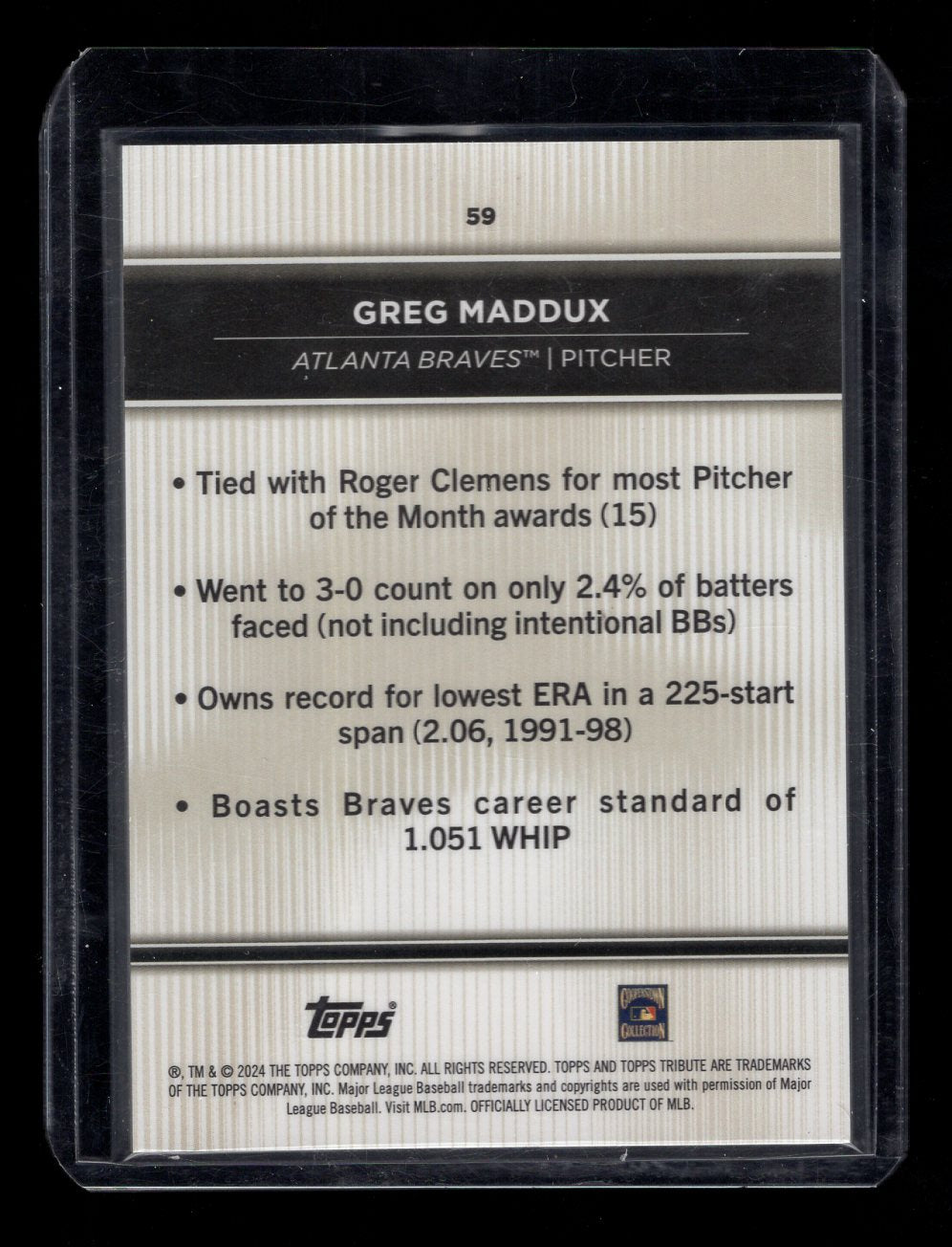 2024 Topps Tribute #59 Greg Maddux Gold Parallel #'d /75 (Atlanta Braves)