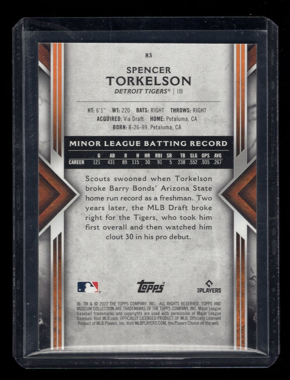 2023 Topps Museum Collection #83 Spencer Torkelson RC Rookie (Detroit Tigers)