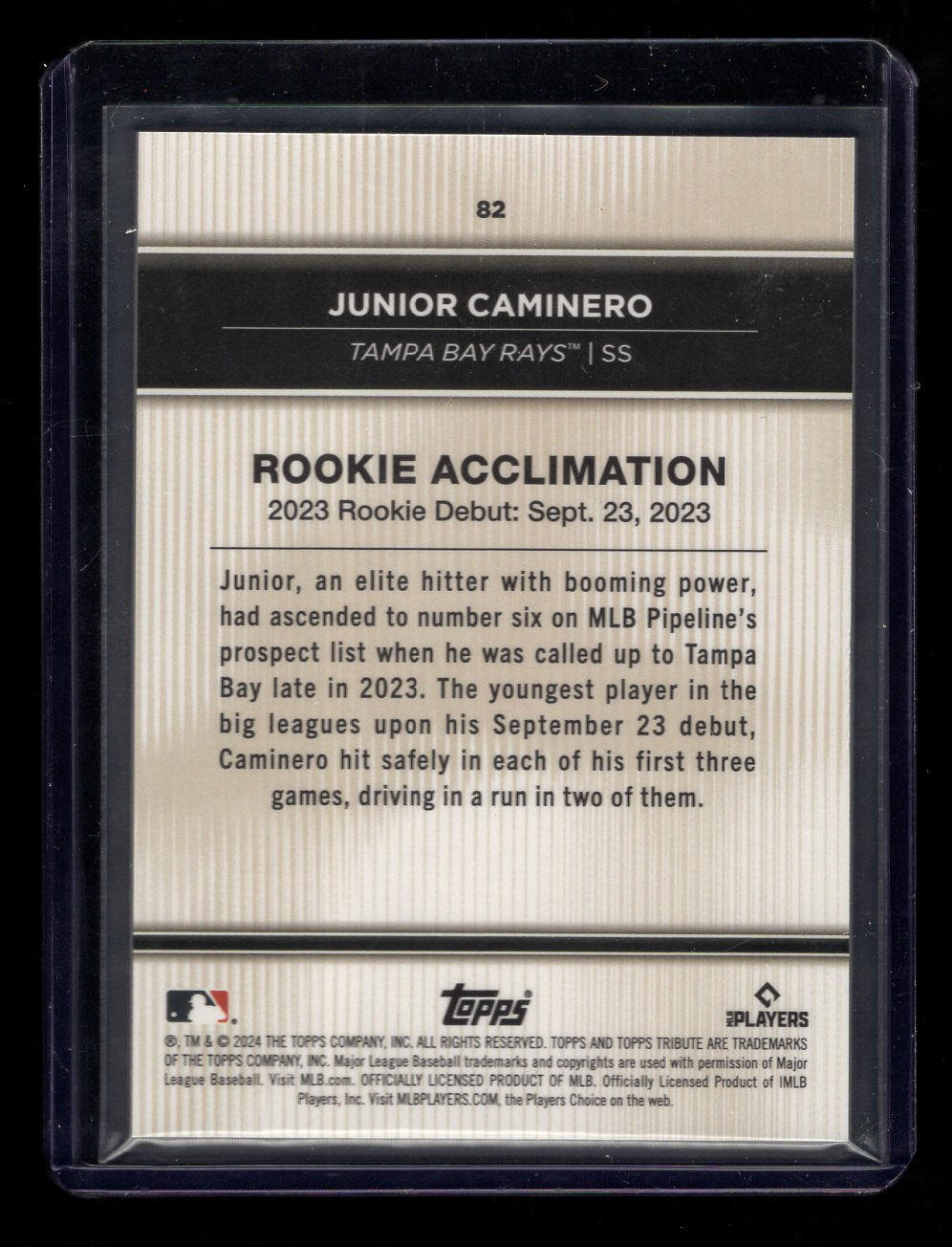 2024 Topps Tribute #82 Junior Caminero  Rookie RC SP (Tampa Bay Rays)