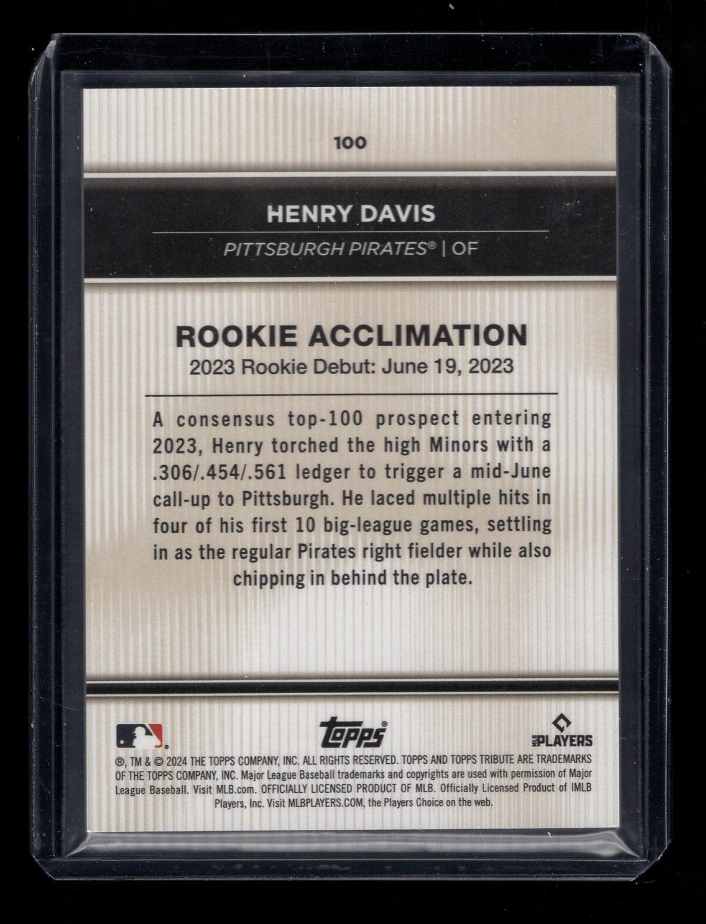 2024 Topps Tribute #100 Henry Davis Rookie RC SP (Pittsburgh Pirates)