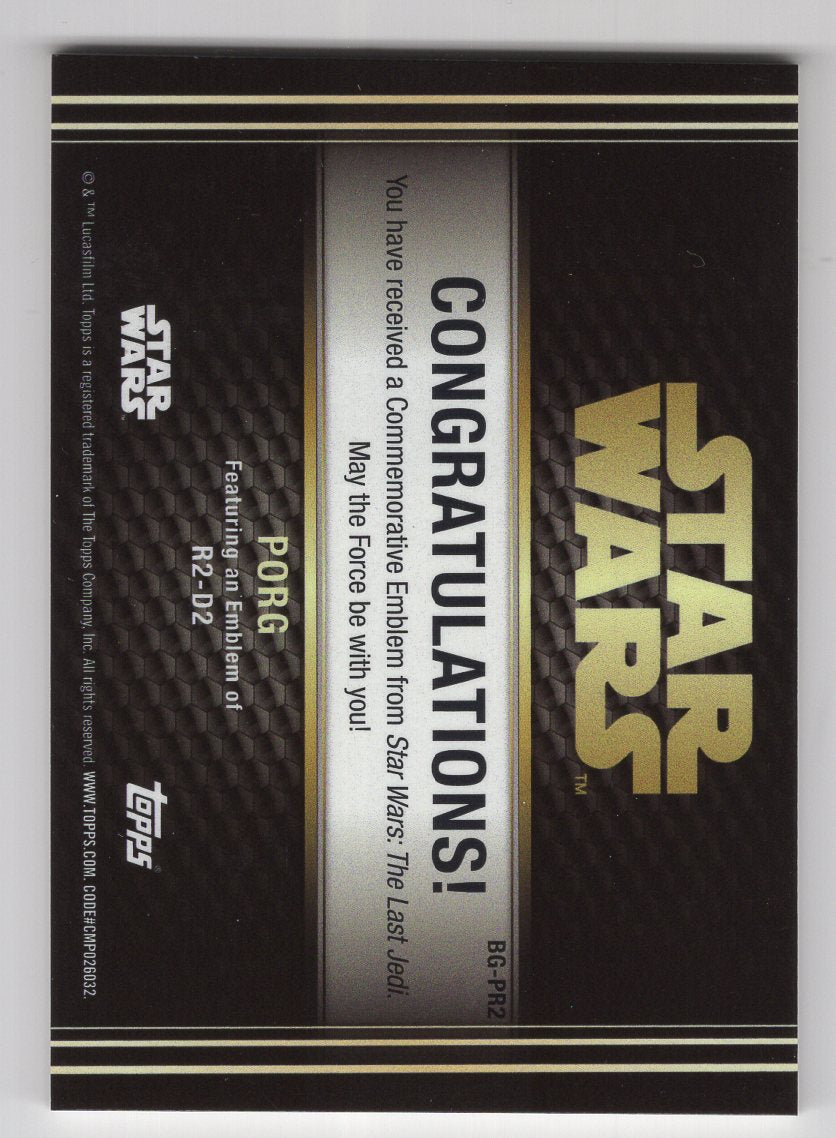 2017 Topps Star Wars The Last Jedi #BG-PR2 PORG / R2-D2 Emblem Medallion Card