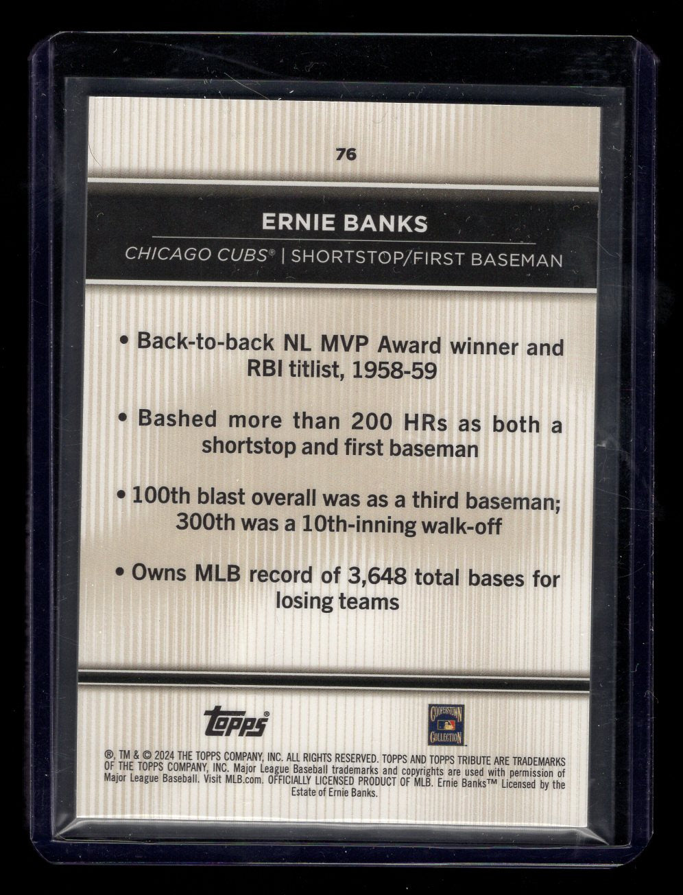 2024 Topps Tribute #76 Ernie Banks Purple  #'d /50 (Chicago Cubs)