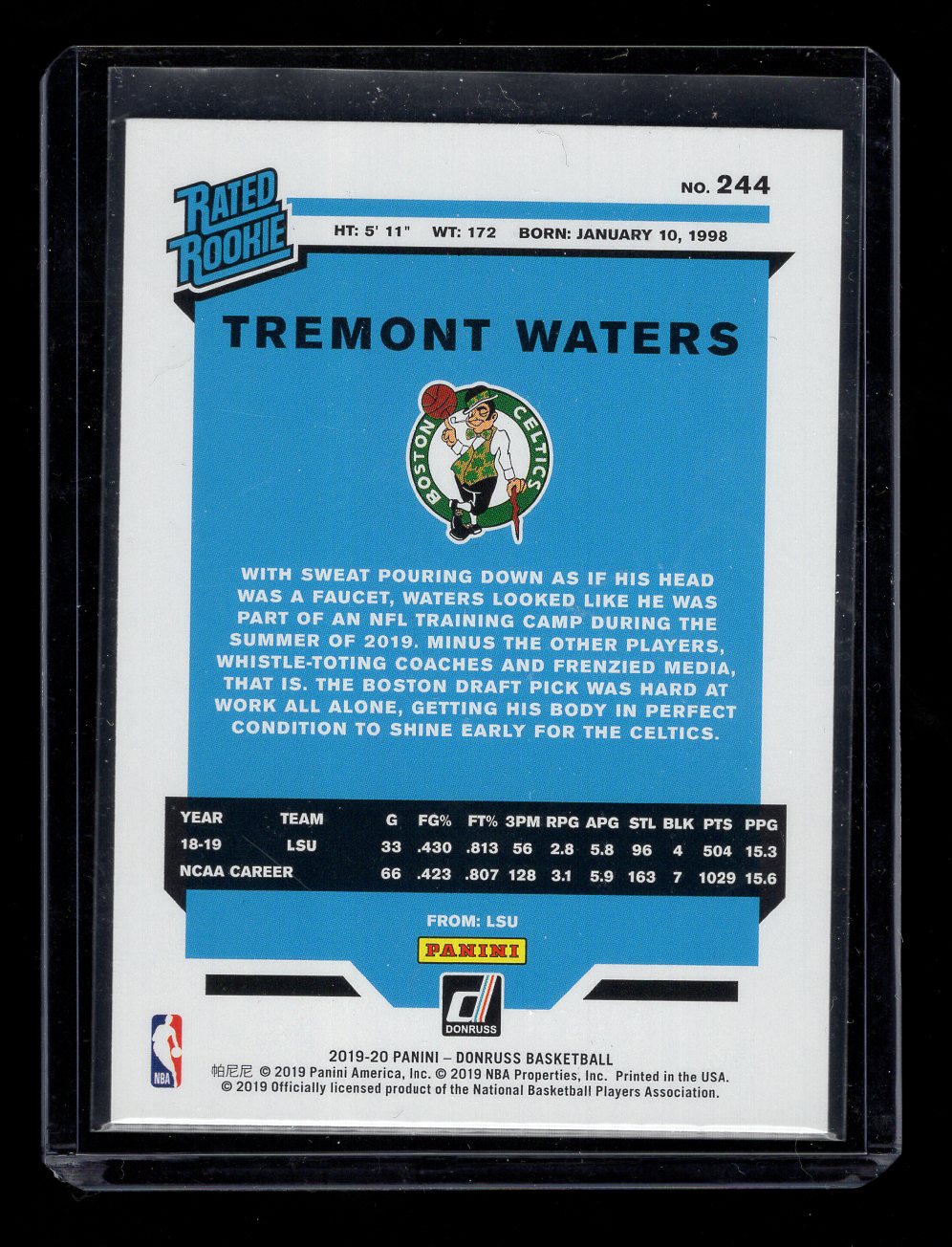 2019-20 Donruss Holo Green & Yellow Laser #244 Tremont Waters Rated Rookie (Celtics)