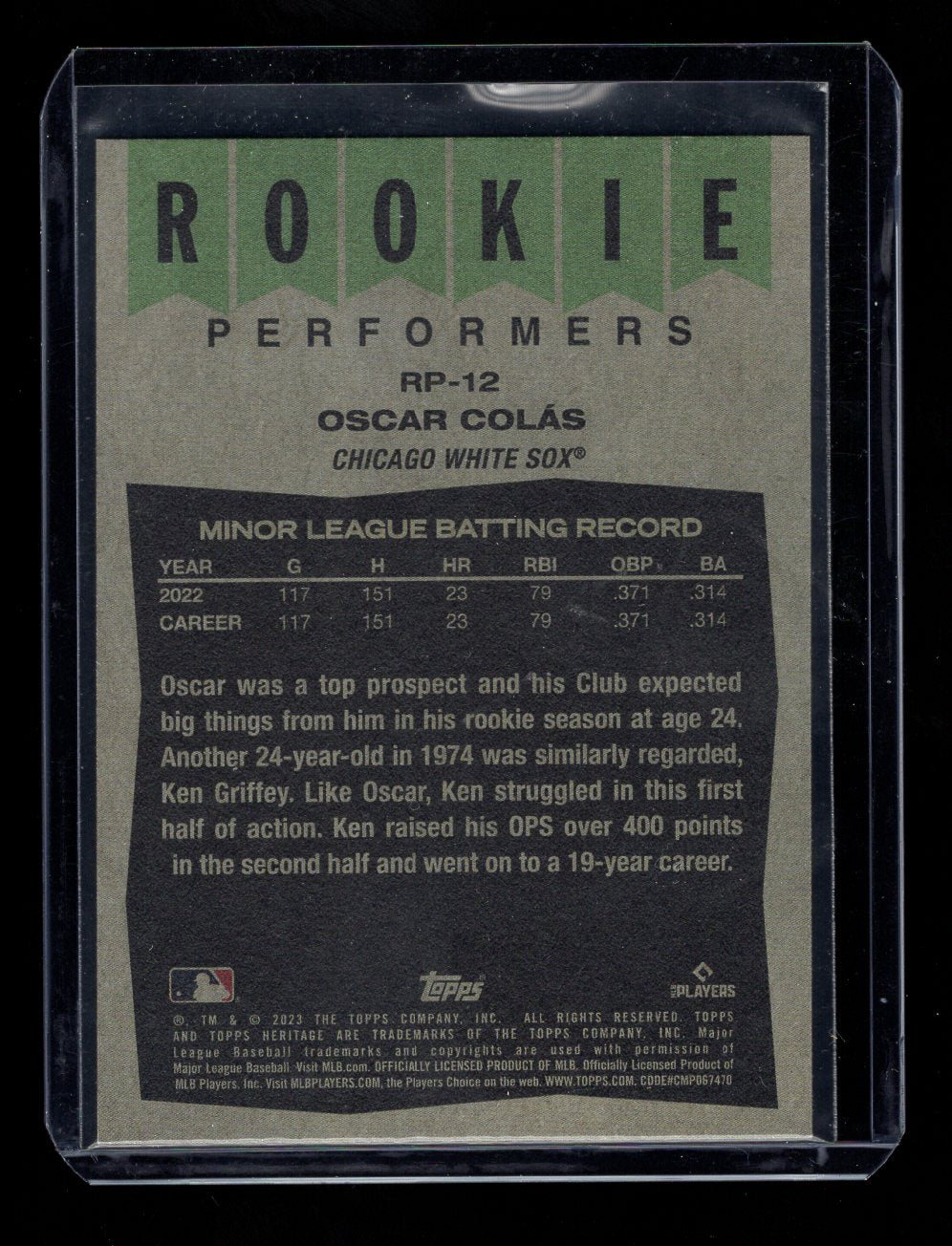 2023 Topps Heritage Rookie Performers #RP12 Oscar Colas (Chicago White Sox)