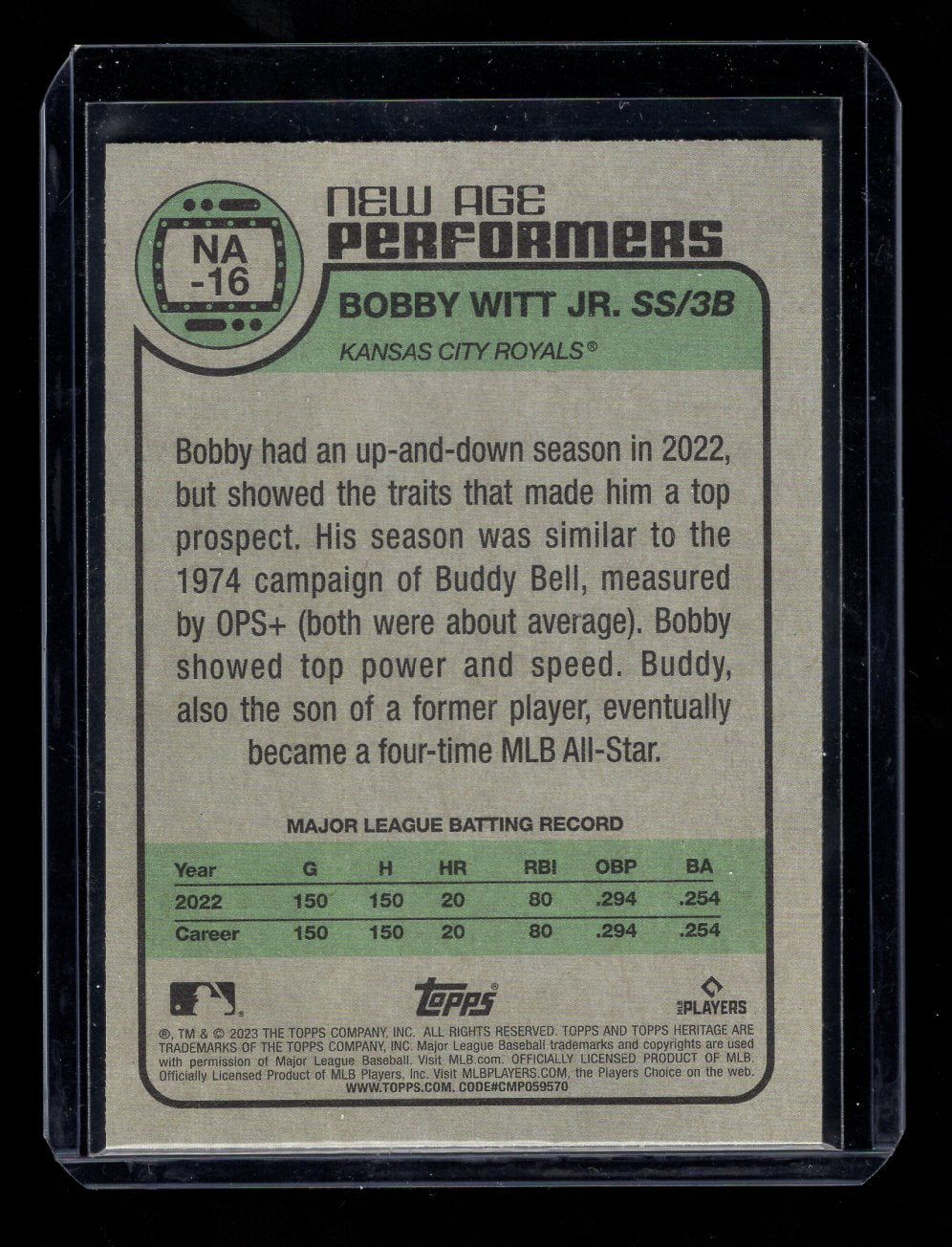 2023 Topps Heritage New Age Performers #NA16 Bobby Witt Jr. (Kansas City Royals)