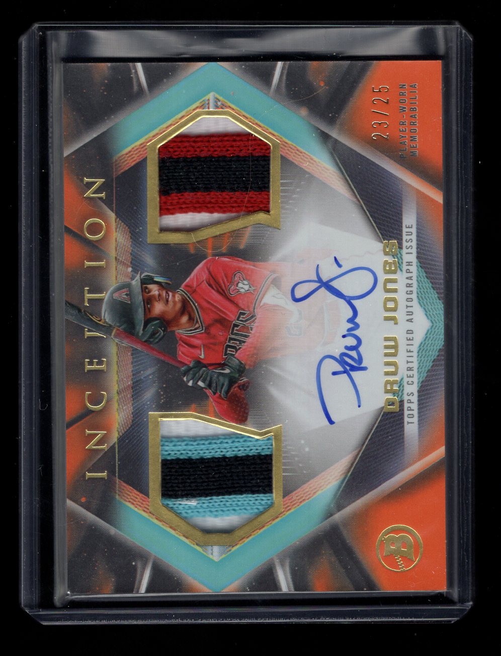 2023 Bowman Inception DRUW JONES Prospect Dual Patch Auto Orange #'d /25