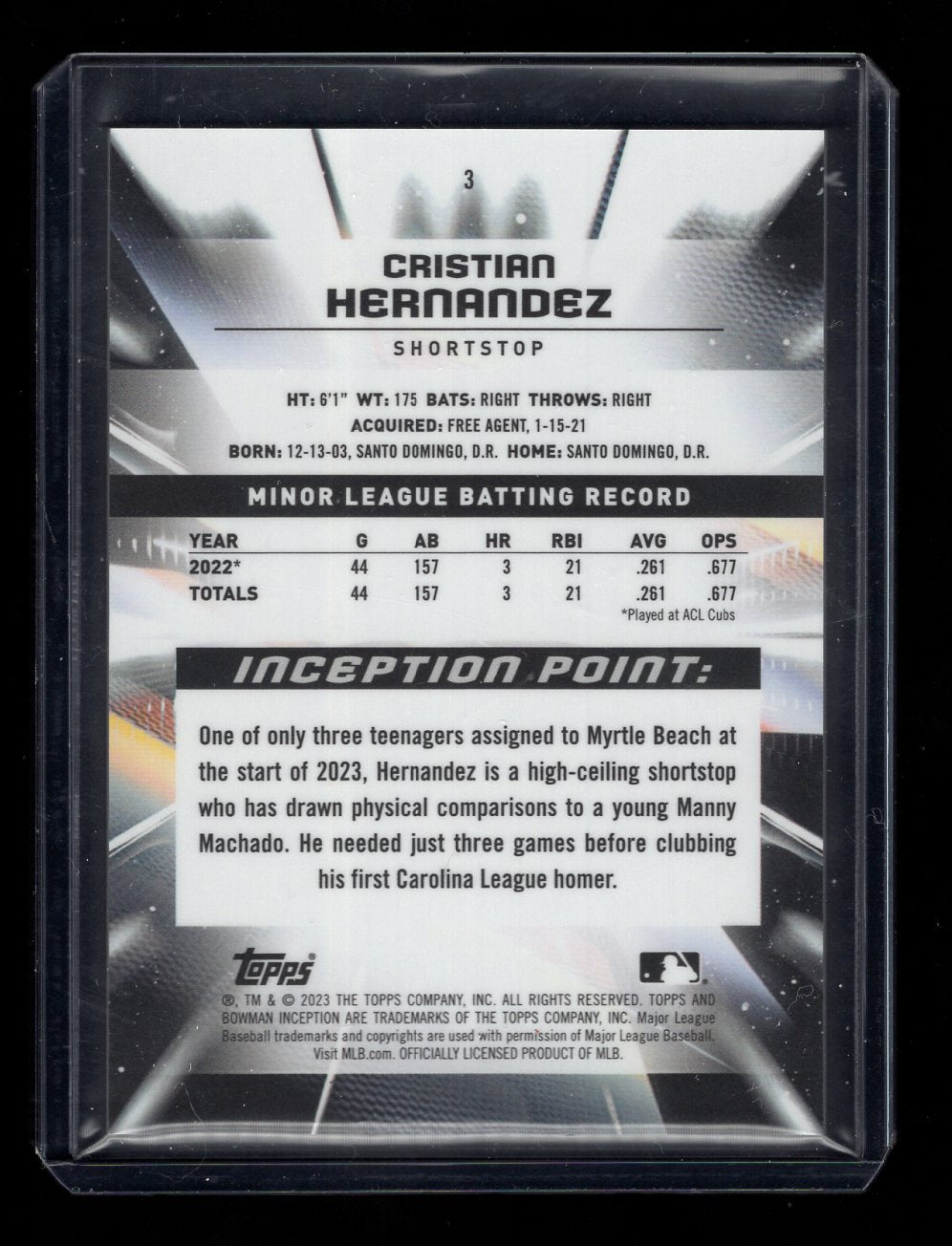 2023 Bowman Inception #3 Cristian Hernandez (Chicago Cubs)