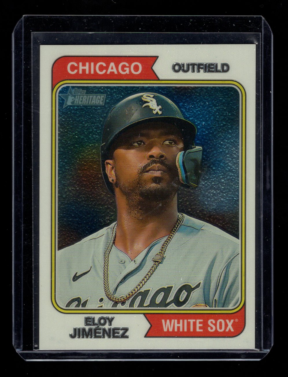 2023 Topps Heritage Chrome #70 Eloy Jimenez #'d /999 (Chicago White Sox)