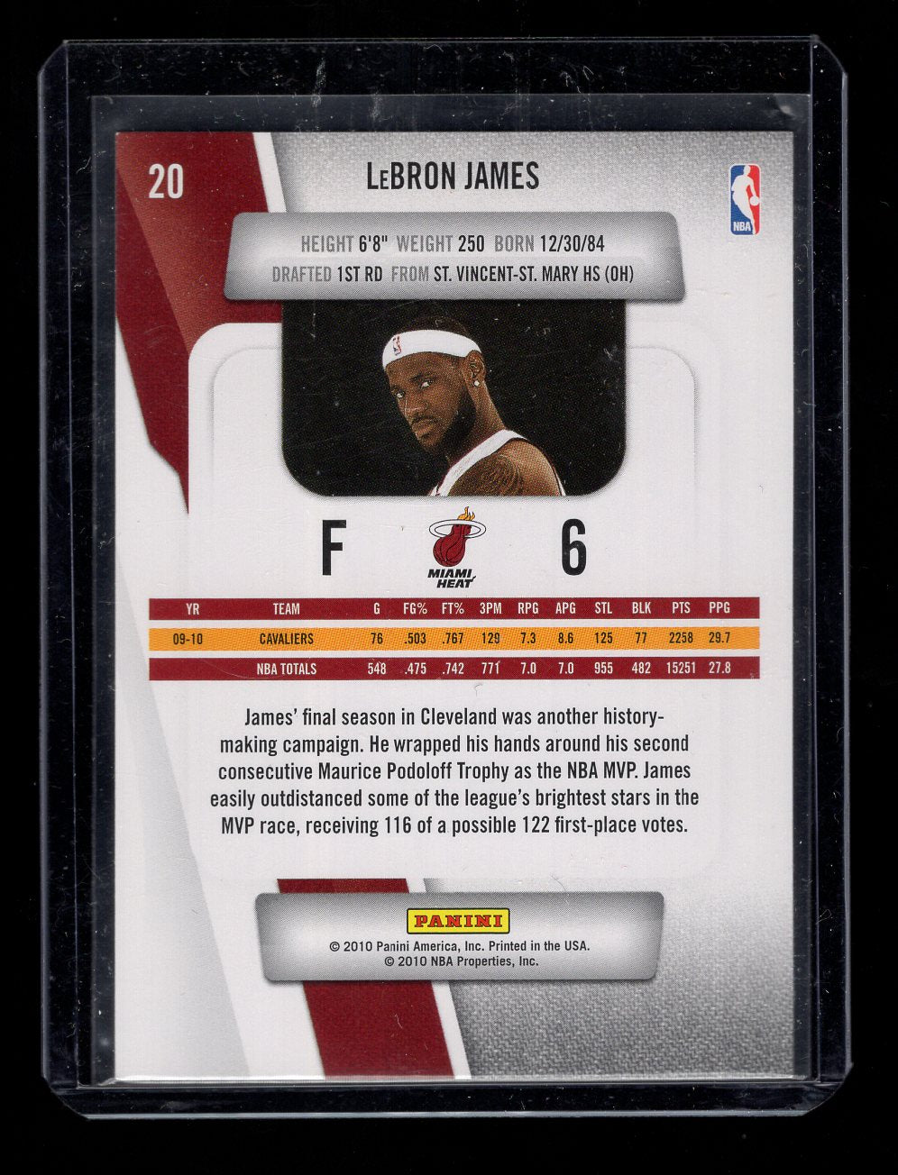 2010-11 Prestige #20 LeBron James (Miami Heat)