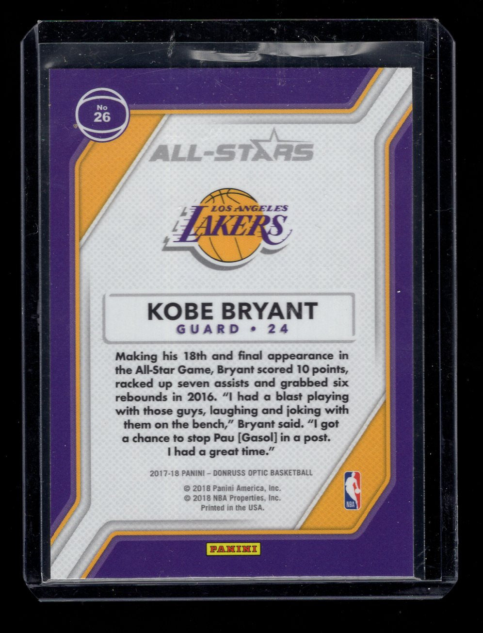 2017-18 Donruss All-Stars #26 Kobe Bryant (Los Angeles Lakers)