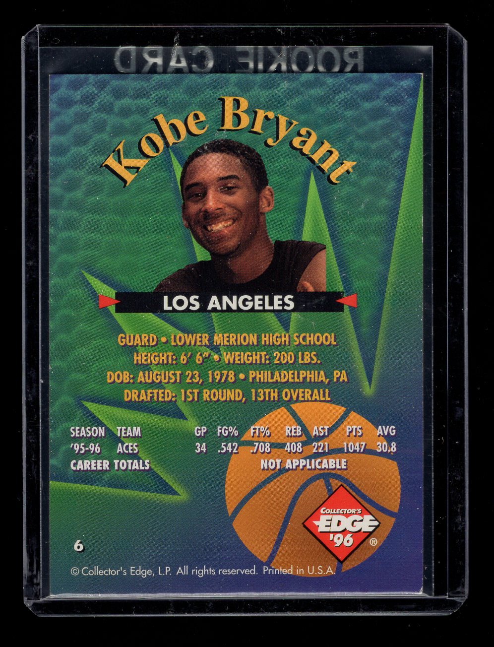 1996-97 Collectors Edge #6 Kobe Bryant RC Rookie Rage (Los Angeles Lakers)